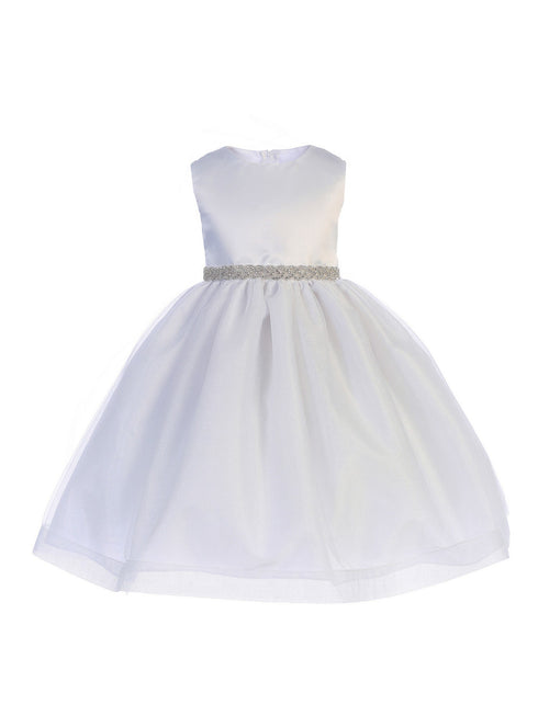 Just Kids Little Girls White Sparkle Trim Adorned Flower Girl Dress 2T-6 - SophiasStyle.com