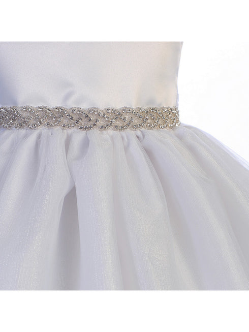 Just Kids Little Girls White Sparkle Trim Adorned Flower Girl Dress 2T-6 - SophiasStyle.com