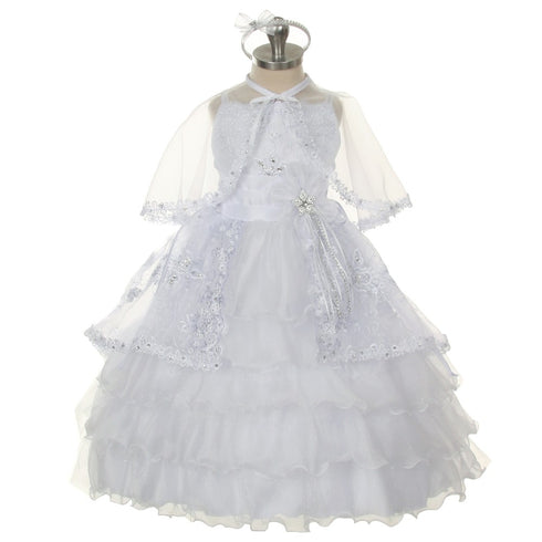Rain Kids Baby Girls White Ruffle Organza Headband Cape Baptism Dress 6-24M - SophiasStyle.com