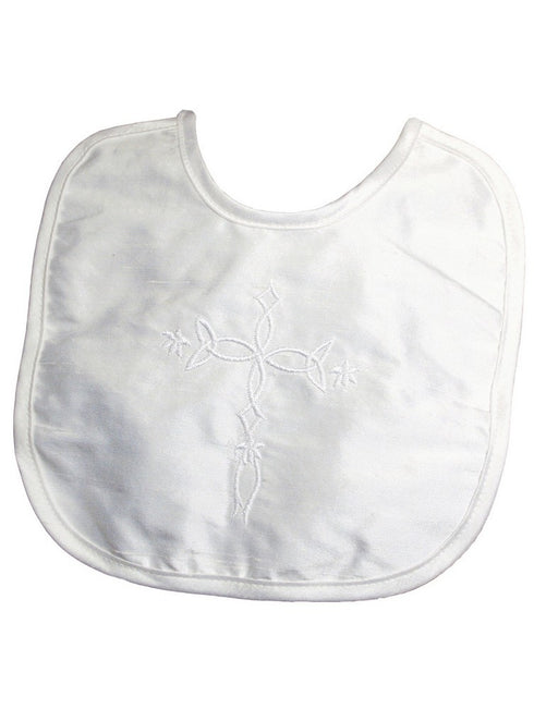Little Things Mean A Lot Unisex Champagne Dupioni Silk Embroidered Cross Bib - SophiasStyle.com
