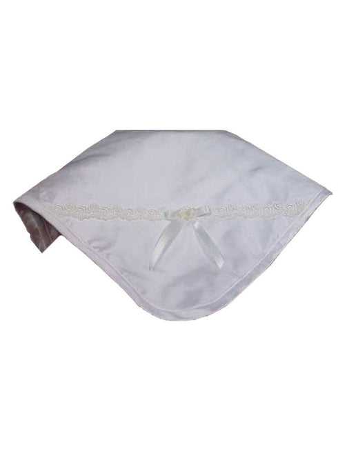Little Things Mean A Lot Champagne Silk Dupioni Venice Trim Bow Blanket - SophiasStyle.com