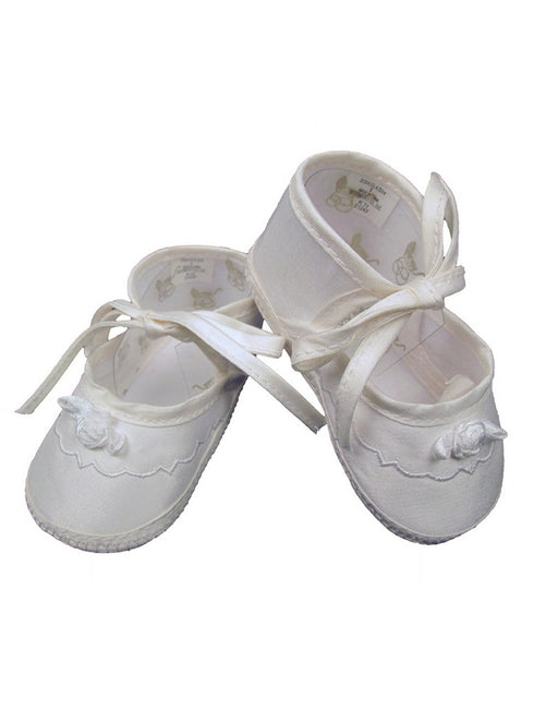 Baby Girls Champagne Silk Dupioni Embroidered Christening Shoes 0-4 Baby - SophiasStyle.com