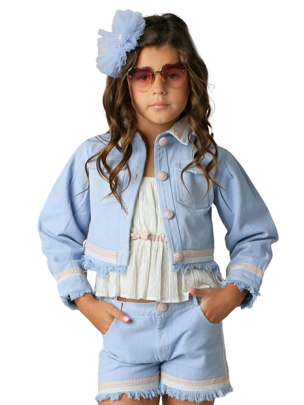Ooh! La, La! Couture 3-Piece Denim Set for Girls: Shorts, Top and Jacket, Sizes 12M-14 - SophiasStyle.com