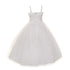 Little Girls White Crinkled Bodice Floral Adorned Tulle Flower Girl Dress 4-6 - SophiasStyle.com