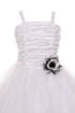 Little Girls White Crinkled Bodice Floral Adorned Tulle Flower Girl Dress 4-6 - SophiasStyle.com