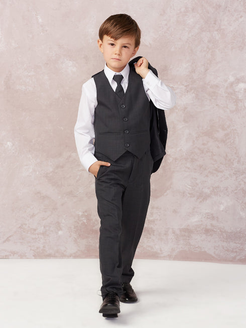 Tip Top Kids Little Boys Dark Gray Slim Fit Jacket Vest Pants Suit 6-24M - SophiasStyle.com