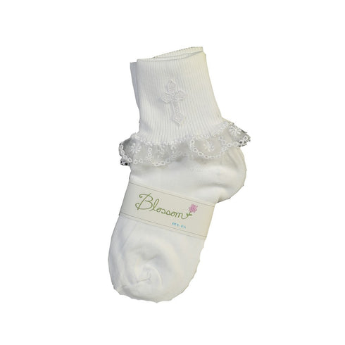 Swea Pea & Lilli Baby Girls White Embroidered Cross Christening Socks 0-6M - SophiasStyle.com