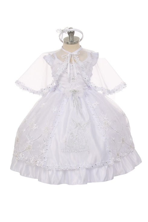 Rain Kids Baby Girls White Guardian Angel Organza Cape Baptism Dress 6-12M - SophiasStyle.com