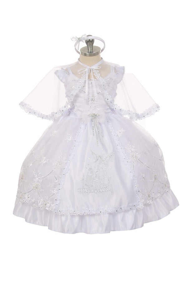 Rain Kids Little Girls White Guardian Angel Organza Cape Baptism Dress 2-4 - SophiasStyle.com