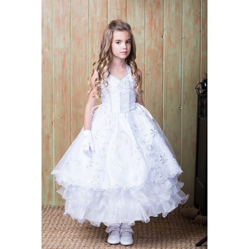 The Rain Kids Little Girls White Virgin Mary Ruffle Detachable Baptism Dress 2-6 - SophiasStyle.com