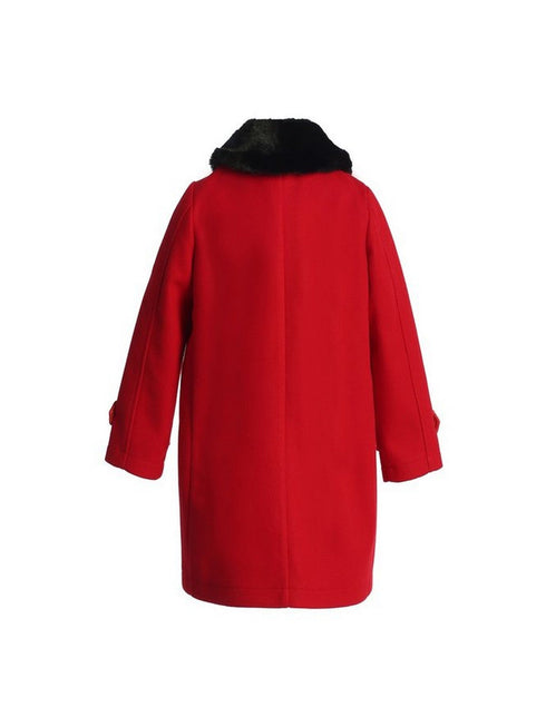 Girls Red Single Breasted Faux Fur Collar Winter Coat 2-16 - SophiasStyle.com