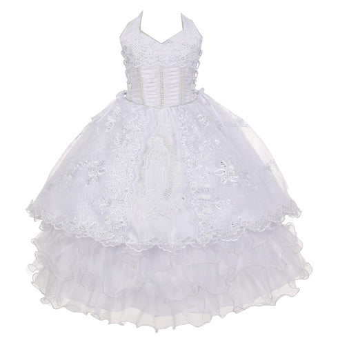 The Rain Kids Baby Girls White Virgin Mary Ruffle Detachable Baptism Dress 6-12M - SophiasStyle.com