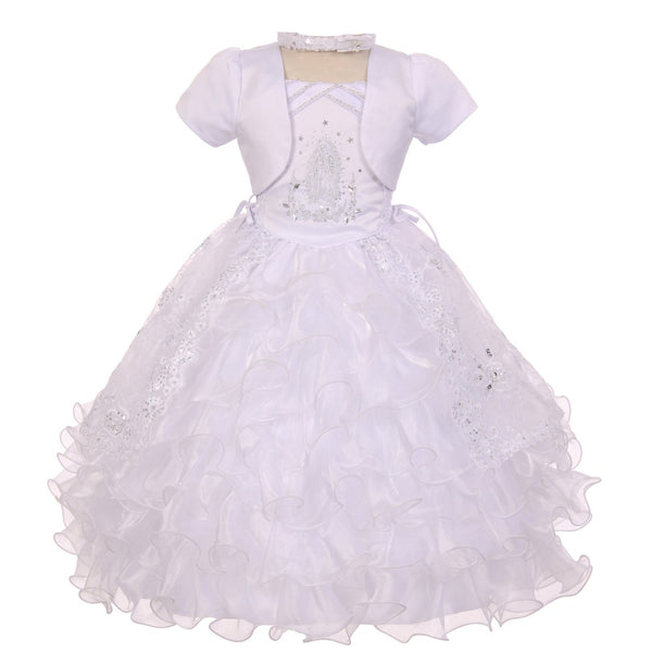 Rainkids Baby Girls White Rhinestones Virgin Mary Embroidery Baptism Dress 6-12M - SophiasStyle.com
