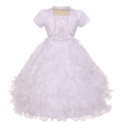 Rainkids Little Girls White Rhinestones Virgin Mary Embroidery Baptism Dress 2-6 - SophiasStyle.com
