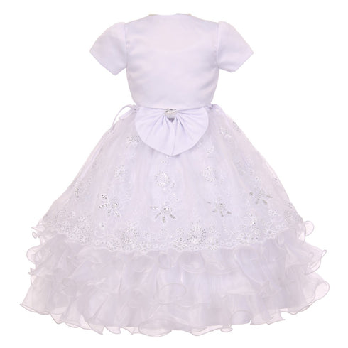 Rainkids Little Girls White Rhinestones Virgin Mary Embroidery Baptism Dress 2-6 - SophiasStyle.com