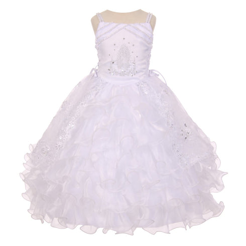 Rainkids Little Girls White Rhinestones Virgin Mary Embroidery Baptism Dress 2-6 - SophiasStyle.com