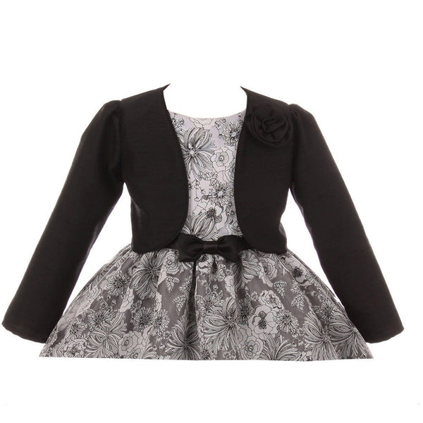 Kids Dream Little Girls Black Rosette Accented Satin Long Sleeve Bolero 2-6 - SophiasStyle.com