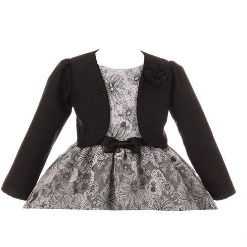 Kids Dream Little Girls Black Rosette Accented Satin Long Sleeve Bolero 2-6 - SophiasStyle.com