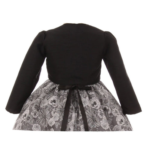 Kids Dream Little Girls Black Rosette Accented Satin Long Sleeve Bolero 2-6 - SophiasStyle.com