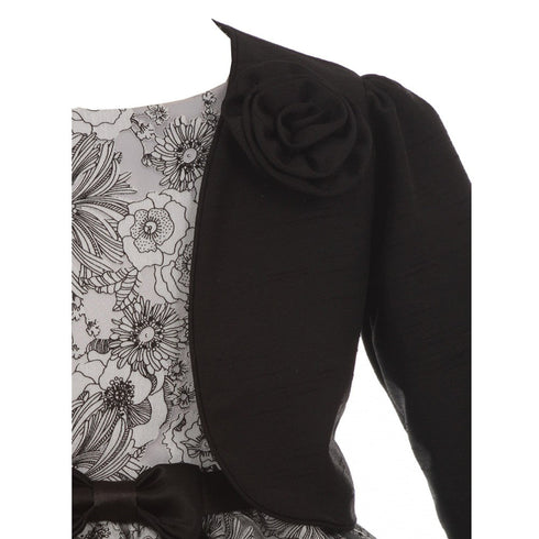 Kids Dream Little Girls Black Rosette Accented Satin Long Sleeve Bolero 2-6 - SophiasStyle.com