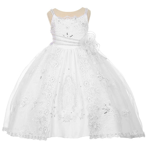 Rainkids Little Girls White Organza Virgin Mary Embroidery Baptism Dress 2-6 - SophiasStyle.com