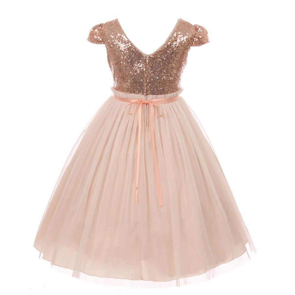Kids Dream Little Girls Blush Sequins Tulle Cap Sleeves Easter Dress 6