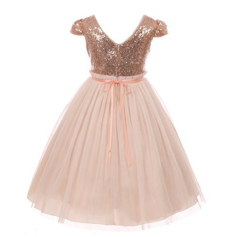 Kids Dream Big Girls Blush Sequins Tulle Cap Sleeves Easter Dress 8-12 - SophiasStyle.com