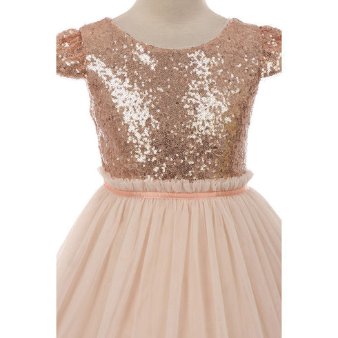 Kids Dream Big Girls Blush Sequins Tulle Cap Sleeves Easter Dress 8-12 - SophiasStyle.com