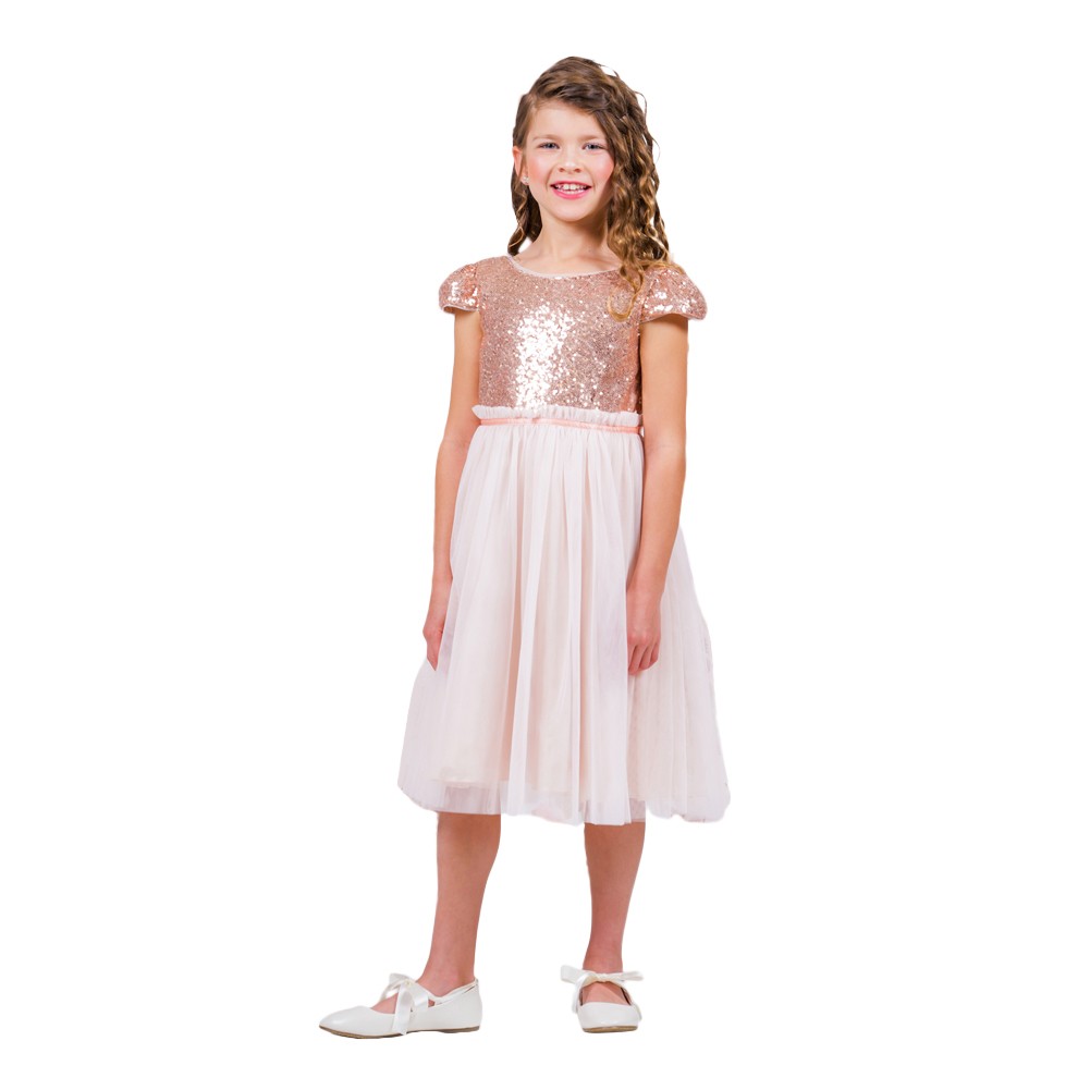 Kids Dream Little Girls Blush Sequins Tulle Cap Sleeves Easter Dress 6