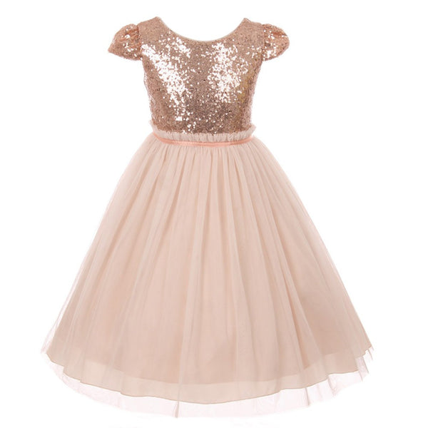 Kids Dream Little Girls Blush Sequins Tulle Cap Sleeves Easter Dress 2-6 - SophiasStyle.com