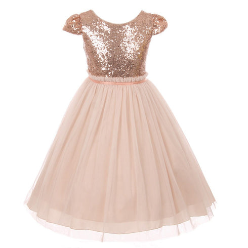 Kids Dream Big Girls Blush Sequins Tulle Cap Sleeves Easter Dress 8-12 - SophiasStyle.com