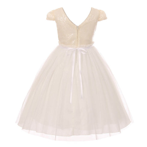 Kids Dream Big Girls Ivory Sequins Tulle Cap Sleeves Junior Bridesmaid Dress 8-12 - SophiasStyle.com
