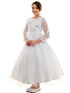 Petite Adele Girls White 3D Floral Applique Tulle First Communion Dress with 3/4 Lace Sleeve, Sizes 6-16 - SophiasStyle.com