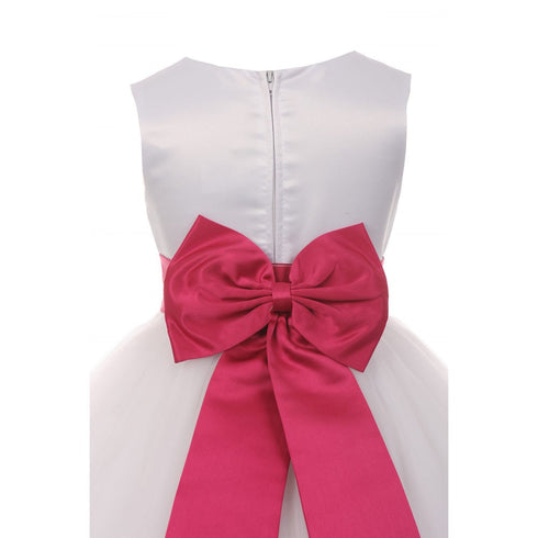 Kids Dream Little Girls White Fuchsia Tulle Satin Sash Bow Flower Girl Dress 2-6 - SophiasStyle.com