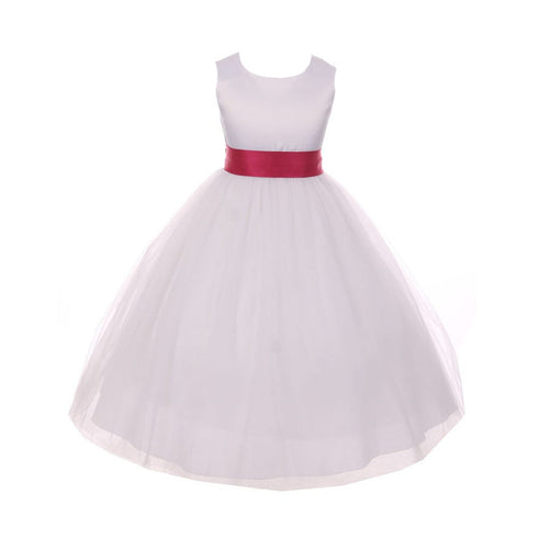 Kids Dream Big Girls White Fuchsia Satin Sash Bow Junior Bridesmaid Dress 8-14 - SophiasStyle.com