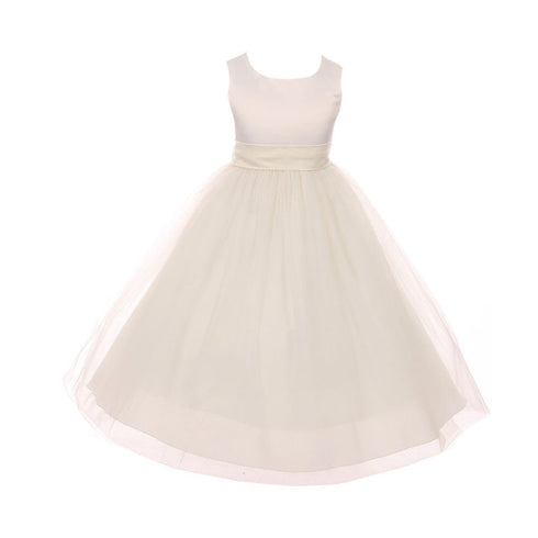 Kids Dream Big Girls Ivory Tulle Satin Sash Bow Junior Bridesmaid Dress 8-14 - SophiasStyle.com