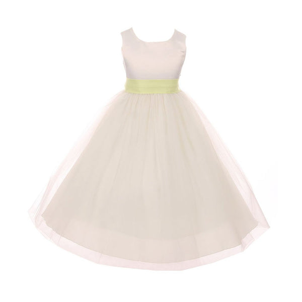 Kids Dream Big Girls Ivory Lime Tulle Satin Sash Junior Bridesmaid Dress 8-14 - SophiasStyle.com