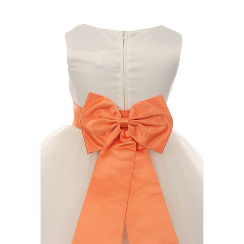 Kids Dream Little Girls Ivory Orange Tulle Satin Sash Bow Flower Girl Dress 2-6 - SophiasStyle.com