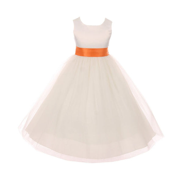 Kids Dream Little Girls Ivory Orange Tulle Satin Sash Bow Flower Girl Dress 2-6 - SophiasStyle.com