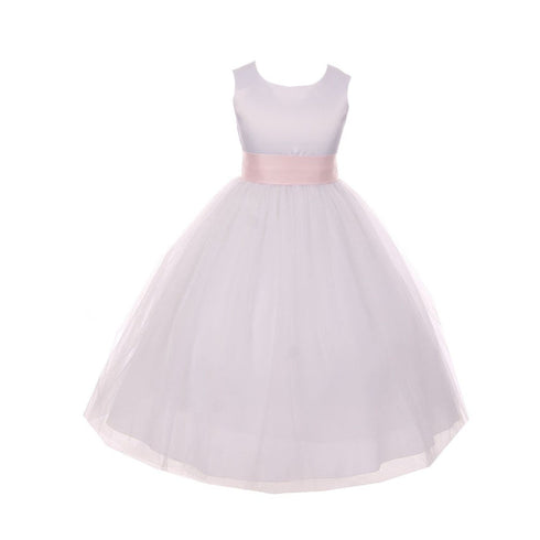 Kids Dream Big Girls White Pink Satin Sash Bow Junior Bridesmaid Dress 8-14 - SophiasStyle.com