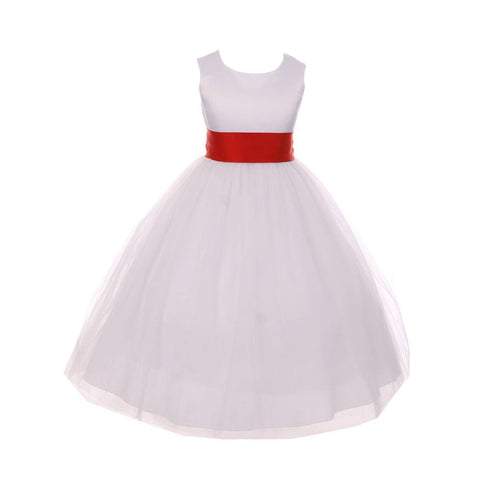 Kids Dream Big Girls White Red Tulle Satin Sash Bow Junior Bridesmaid Dress 8-14 - SophiasStyle.com