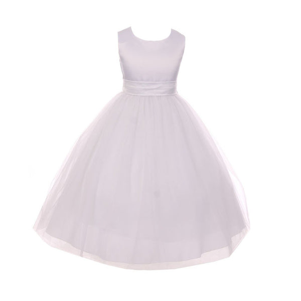 Kids Dream Little Girls White Tulle Satin Sash Bow Flower Girl Dress 2-6 - SophiasStyle.com