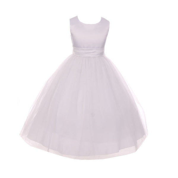 Kids Dream Big Girls White Tulle Satin Sash Bow Junior Bridesmaid Dress 8-14 - SophiasStyle.com