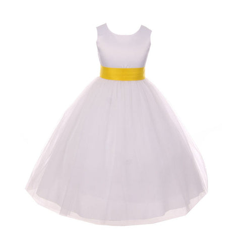Kids Dream Big Girls White Yellow Satin Sash Bow Junior Bridesmaid Dress 8-14 - SophiasStyle.com