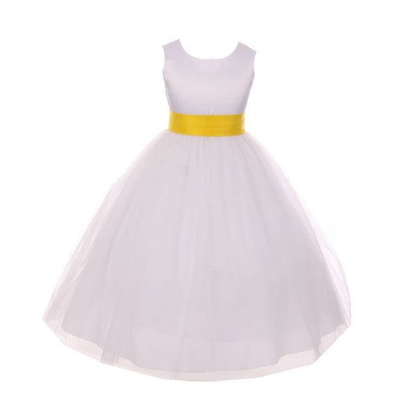 Kids Dream Big Girls White Yellow Satin Sash Bow Junior Bridesmaid Dress 8-14 - SophiasStyle.com