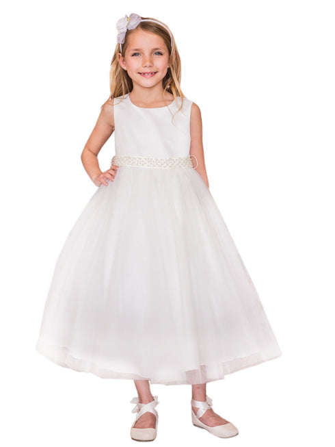 Kids Dream Big Girls Ivory Bead Adorned Sleeveless Junior Bridesmaid Dress 8-14 - SophiasStyle.com