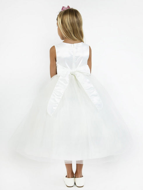Kids Dream Little Girls White Dusty Rose Floral Satin Flower Girl Dress 2-6 - SophiasStyle.com