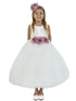 Kids Dream Little Girls White Dusty Rose Floral Satin Flower Girl Dress 2-6 - SophiasStyle.com