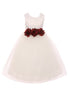 Kids Dream Little Girls Ivory Burgundy Floral Satin Flower Girl Dress 2-6 - SophiasStyle.com
