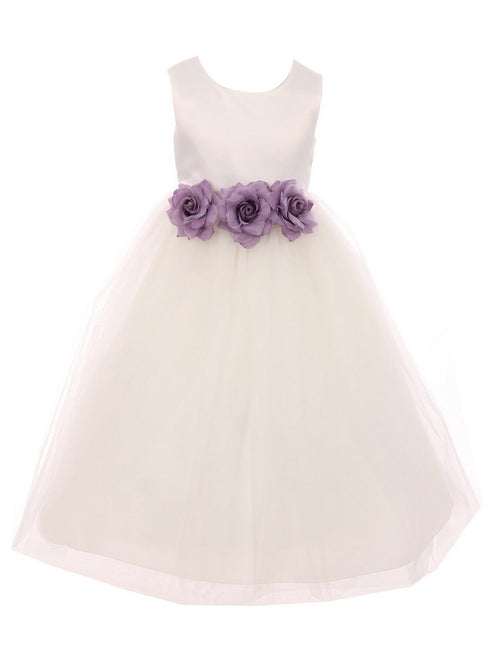 Kids Dream Little Girls Ivory Lilac Floral Satin Flower Girl Dress 2-6 - SophiasStyle.com